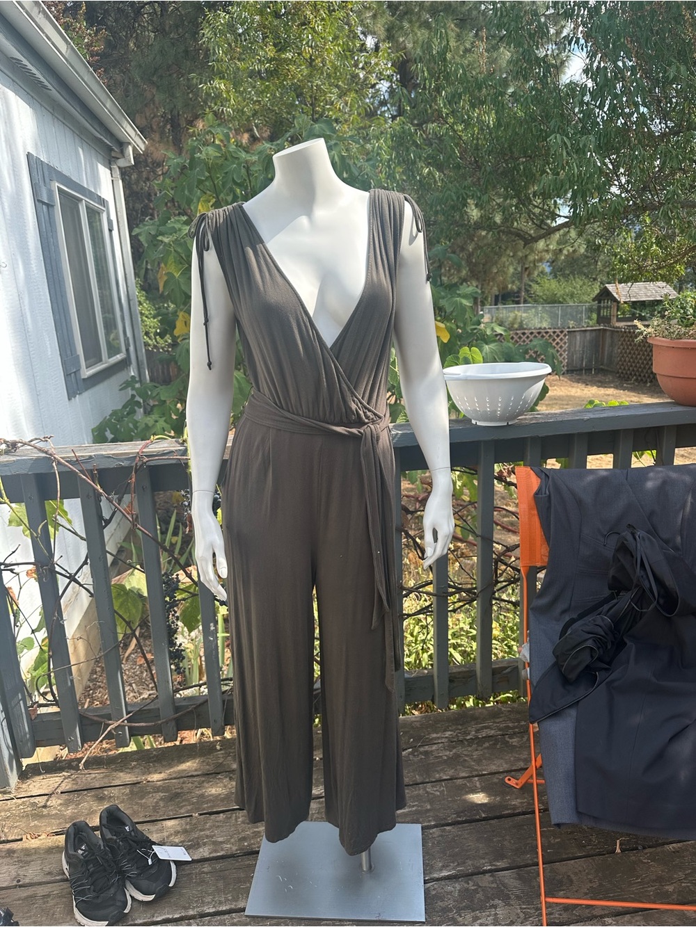Moulinette Soeurs Anthropologie Wide Leg Jumpsuit XS‎ Taupe Gray
